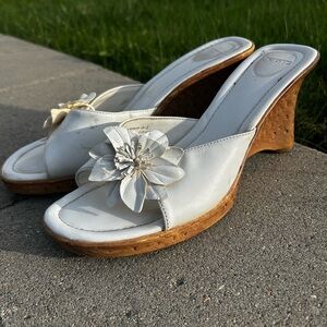 White Wedge Sandals with Floral Accent